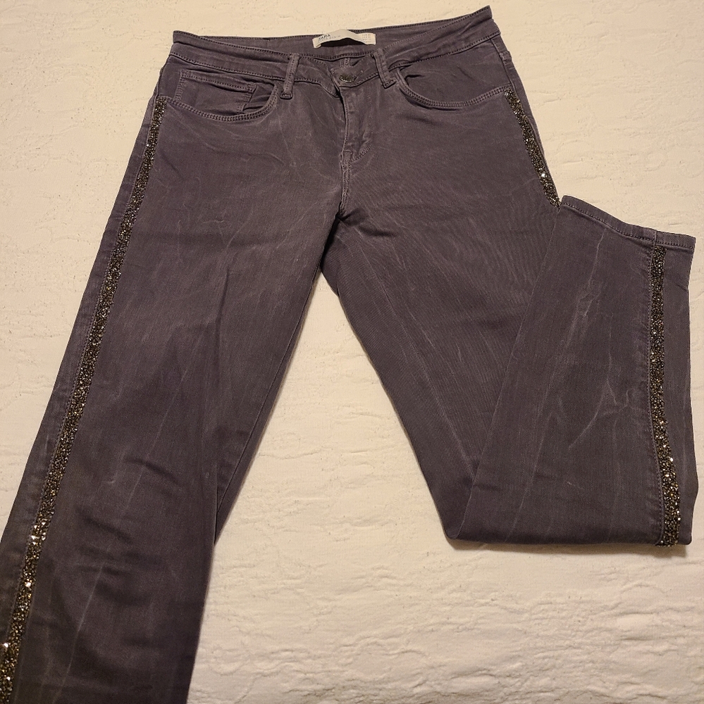 Zara embellished jeans gray size 8
